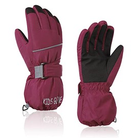 Guantes de invierno impermeables para niños, guantes de nieve, guantes de esquí para niños y niñas, resistentes al viento, color rojo L