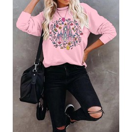 Magic Kingdom Sweatshirt Women Magical Castle Graphic Pullover Shirts Family Vacation Casual Long Sleeve Tops Pink