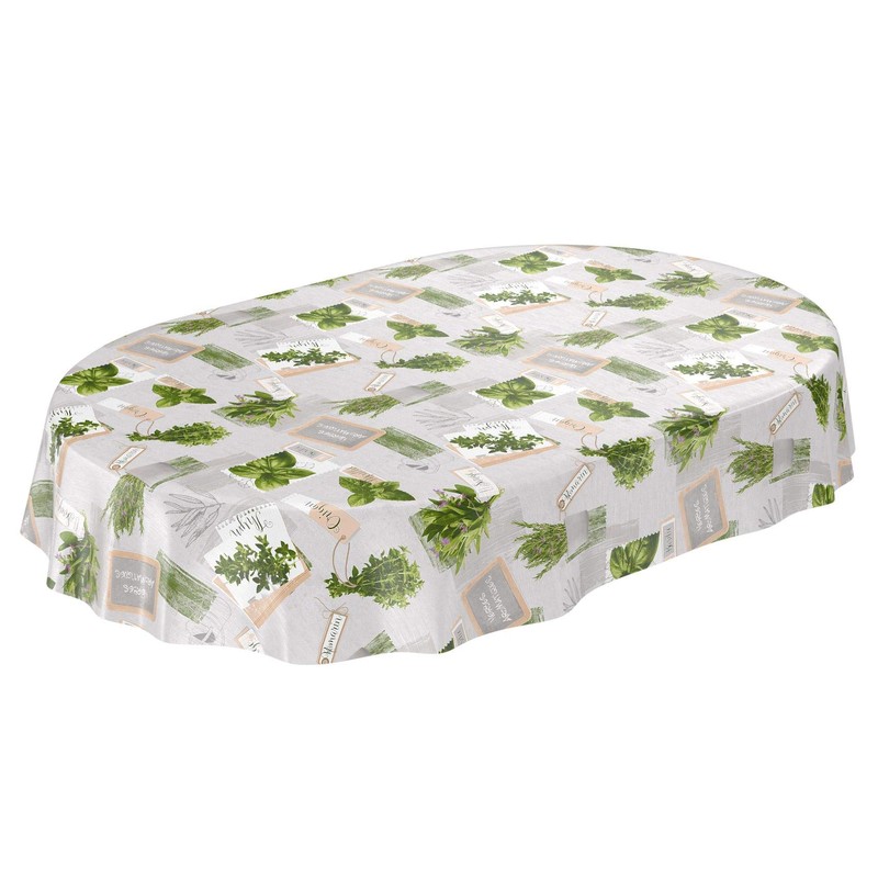 Anro Oilcloth Tablecloth, Wax tablecloths Washable, Herbs Green Beige Organic