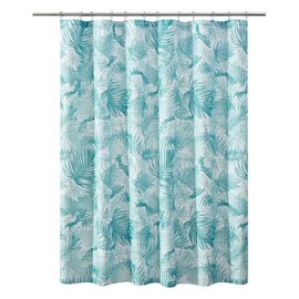 Pure Bath Green Palm Leaves Printed, Ribbed Textured Shower Curtain,72"x72"