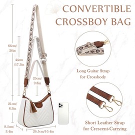 VASCHY Small Shoulder Bag Purse for Women, Vegan Leather Chevron Quilted Crescent Crossbody Hobo Bag Under the Arm Handbag Beige