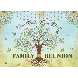 Family Reunion Backdrop Family Tree Leaves Banner Our Roots Run Deep Photography Background Family Members Gathering Party Decoration Supplies Photo Booth Props (7x5FT)