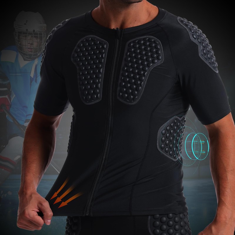 STONEKISS Men’s Chest Protector Shirts, Rib Protective Zipper Shirt for