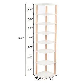 LUCKNOCK 8 Tiers Vertical Shoe Rack, Narrow Organizer, Stylish Wooden Shoe Storage Stand, Space Saving Shelf Tower, Free Standing for Entryway, No-Tool Assembly, White.