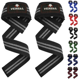 VERSAL VSL Weight Lifting Straps Neoprene Padded Wrist Wraps, 100% Cotton Hand Bar Grips Support Gym Straps for Deadlift Powerlifting Crossfit Strength Training Weightlifting Straps (Grey/Black)