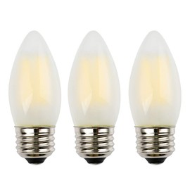 OPALRAY C35 6W LED Candelabra Bulb, 4000K Neutral White Daylight, 60W Incandescent Equivalent, E26 Medium Base, Dimmable, Frosted Glass Torpedo Tip, 3-Pack