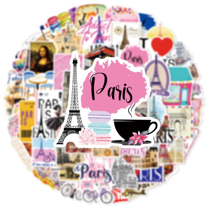 Paris, Romantic City Stickers for Water Bottle,50 PCS Cute Style