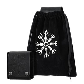 HiiFeuer Medieval Belt Bag with Embossing Folding Foraging Bag Hiking Belt Bag for LARP & Cosplay (Black A)