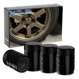 x xotic tech 4pcs Tire Valve Stem Cover Caps Anodized Aluminum Alloy, Corrosion Resistant Leak-Proof Wheel Valve Cap Set Exterior Accessories, Universal for Cars Trucks Motorcycles SUVs Bikes (Black)