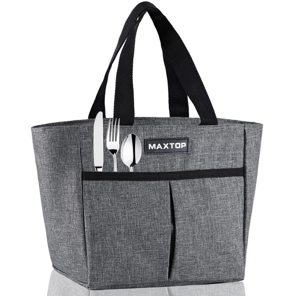 MAXTOP Lunch Bags for Women Insulated Thermal Lunch Tote Bag Lunch Box with Front Pocket for Office Work Picnic Shopping (Black Small)