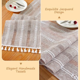 Bigqin Boho Table Runner with Tassels, 183x33cm/72"x13" Table Decoration, Linen Beige Table Runner Tablecloth for Home Wedding Decoration, Coffee