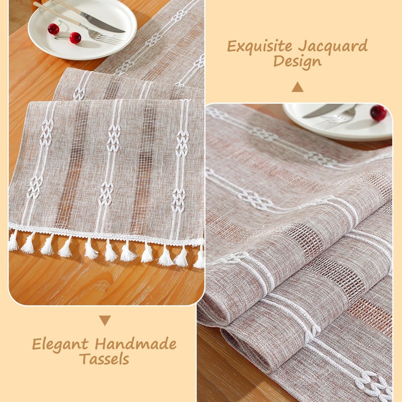 Bigqin Boho Table Runner with Tassels, 183x33cm/72"x13" Table Decoration, Linen