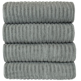 Bare Cotton Luxury Hotel & Spa Towel 100% Genuine Turkish Cotton Towel Set Bath Towel, Striped, Gray, Set of 4
