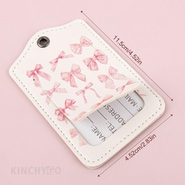 KINCHYGO, 2 Pack Bow Luggage Labels Tags Cute Cherry PU Leather Suitcases Tag for Travel Pink