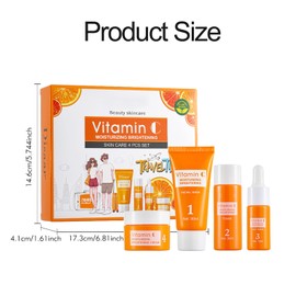 4pcs Skincare Set,Gesichtspflege Set Damen,Mit Cleanser Gesicht,Toner Gesicht,Vitamin C Serum,Gesichtscreme Damen,Aufhellende Hautpflege gegen Pigmentflecken,Müdigkeit & stumpfe Haut