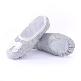 Girls Ballet Shoes Glitter Split-Sole Dance Slippers Toddler Kid Practice Shoes Flats Soft Lightweight with Elastic Laces for Performance Gymnastics Yoga Glitter Silver 11.5