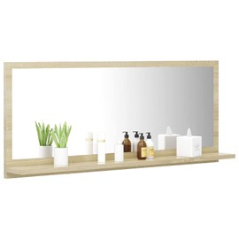 Tidyard Wall Mirror with Storage Shelf Chipboard Bathroom Mirror Sonoma Oak for Hallway, Dressing Room, Living Room, Bedroom, Washroom, Home Furniture 35.4 x 4.1 x 14.6 Inches (W x D x H)