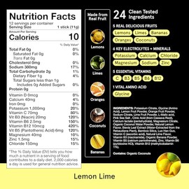 DryWater® Electrolyte + Vitamin Hydration Powder Packets – Lemon Lime, 1,000mg Potassium, Real Organic Fruit, NSF Certified for Sport, Nothing Artific