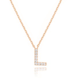 PAVOI 14K Rose Gold Plated Cubic Zirconia Initial Necklace | Letter Necklaces for Women | L Initial