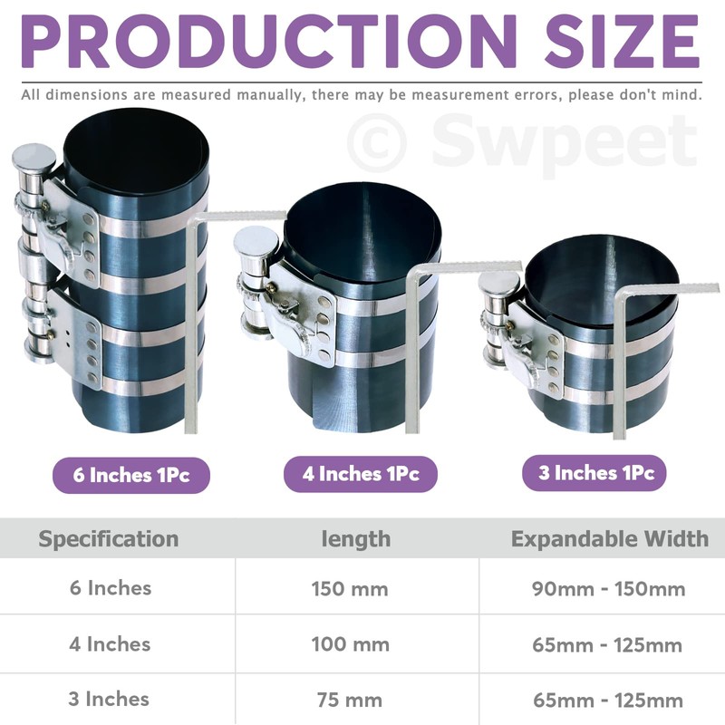 Swpeet 8Pcs 3" 4" 6" Piston Ring Compressor and Adjustable