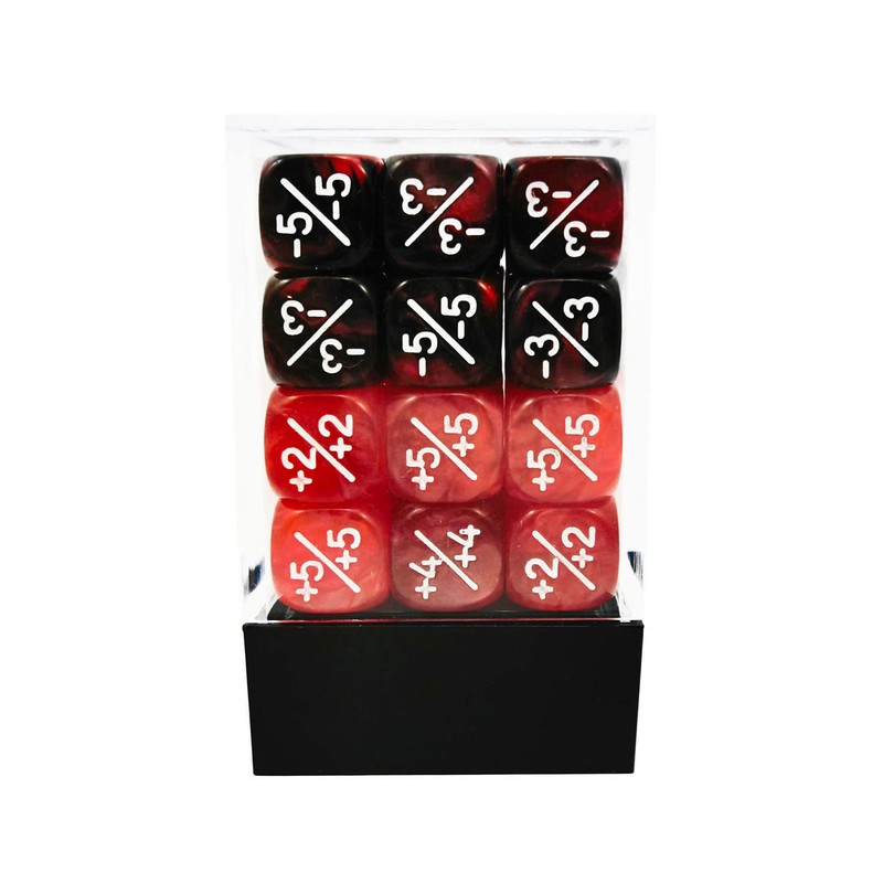 36pcs 12mm Positive and Negative Dice Counters Marble Red+Gemini Red&Black