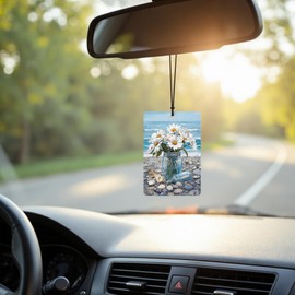 DEQSX Blue Beach Daisy Floral Chair Pelican Car Air Freshener 4 Pcs, Beachy Coastal Ocean Seaside Hanging Air Freshener for Cars Closet Drawer Books, Girly Car Accessories Mirror Decor for Women