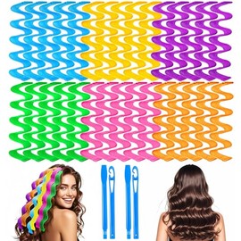 Rizador de cabello sin calor, 40 rizadores sin calor sin daños por calor, con 2 ganchos de peinado, para mujeres y niñas, pelo largo medio corto (4 co