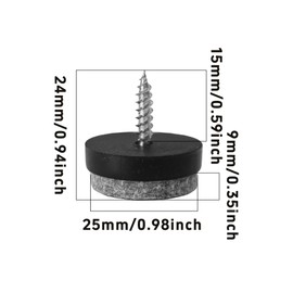 Runseaway 40PCS 25mm/1” Felt Furniture Pads, Screw-in Slider Glides for Wooden Chair Legs & Table Feet, Heavy Duty Hardwood Floor Protectors, Noise Dampening, Black