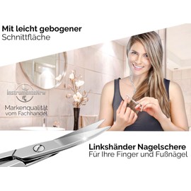 Left-Handed Nail Scissors with Sharp Curved Blade, Professional Scissors for Nails, Made of Stainless Steel with Case, Also Suitable for Right-Handers