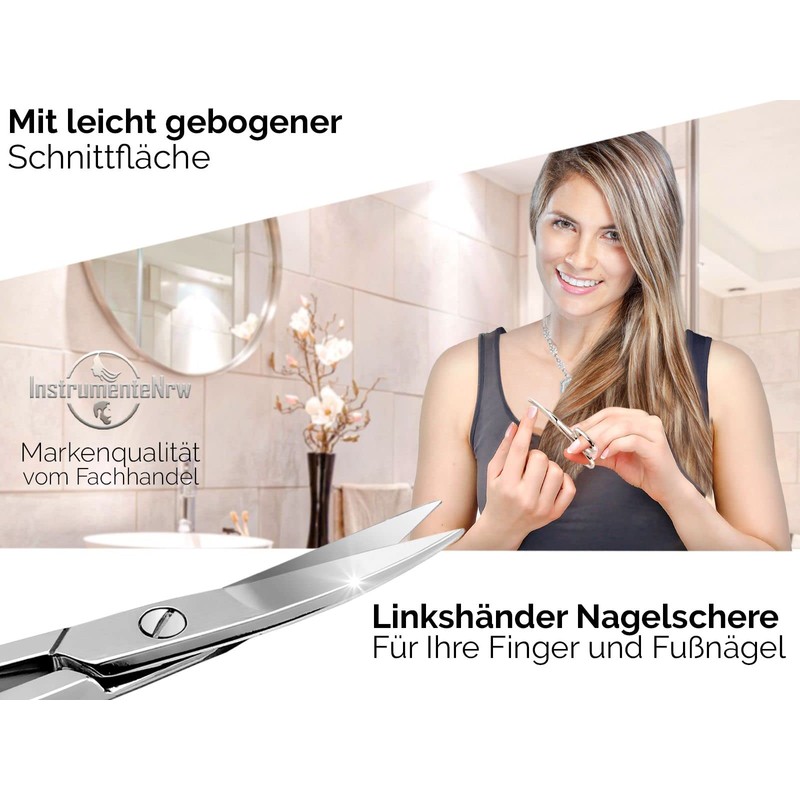 Left-Handed Nail Scissors with Sharp Curved Blade, Professional Scissors for