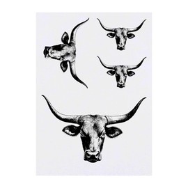 4 x 'Longhorn Bull' Temporary Tattoos - Water Resistant, Skin-Safe, Non-Toxic Transfers, Mixed Sizes (TO00079846)