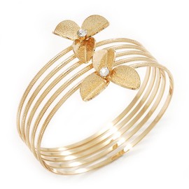 Avalaya Textured Crystal Flower Upper Arm Bracelet/Gold Plated/Up to 26cm upper arm