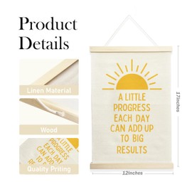 NQDWX Inspirational Quote For Kids,a Little Progress Each Day Can Add Up To Big Results,Mental Health Canvas Flag Poster Hanger Frame For Home Bedroom Playroom Kids Room Nursery 12x17 Inches.(008)