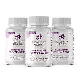 Healthy Herbs Wildcrafted Elderberry Sea Moss Capsules | 2600mg Irish Sea Moss + Elderberry Essentials Blend | US-Made, Vegan, Non-GMO, Easy-Swallow (3-Pack)