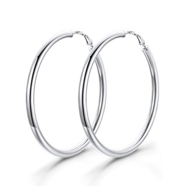 KeyStyle Large Hoops Earrings for Women, Hypoallergenic Stainelss Steel Post Hoop Earring, Lightweight Large Jumbo Loops Oversized Hoop 80 mm for Y2K Lover