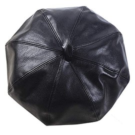 LABANCA Women Solid Faux Leather Beret French Artist Painter Octagonal Pumpkin Hat Cap