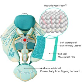 Mambobaby Float Add Tail Baby Swim Float with Canopy Solid Pool Infant Swim Trainer Swimming Training Lying Air Free Water Floats Non-Inflatable Waist Swim Ring for Toddlers (Shell - Green)