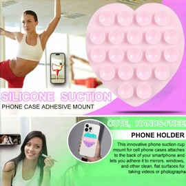 Suction Cup Phone Mount, Phone Accessories Hands-Free Strong Grip Holder for Selfies and Videos, Sticky Grip Mirror Shower Phone Holder(Love Shaped, Light Pink)