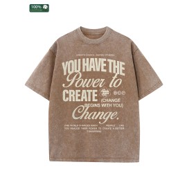 Men's Cotton Washed T Shirt American Street Trend Festival Gift Daily Outfit EssentialColor: Brown, Size: L