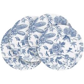 Artoid Mode Blue Floral Vinyl Round Spring Placemats Set of 4, Washable Heat Resistant Non-Slip Woven Summer Plastic PVC Place Mats for Farmhouse Party Kitchen Dining Decor