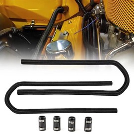 44" Flexible Heater Hose Kit Stainless Steel Universal Water Hoses Adapter Fits 5/8" 3/4" Necks, Heater Hose*2 (4 Chrome Caps,Black)