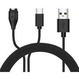 Austuo Kompatibles Ladegerät mit Vivoactive 3 4 / Fenix 5 6 7 / Forerunner 935 / Venu Sq Music 2-in-1-Nylon-geflochtenes Uhrenladekabel Ersatzkabel USB-C-Kabel 3,9 Fuß 120 cm
