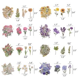 320Pcs Flower Stickers for Scrapbooking Stickers，8 Types Transparent Stickers for DIY Craft, Notebook, ect