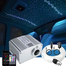 AZIMOM Bluetooth Control 10W Twinkle Fiber Optic Star Lights Ceiling Light Kits with 450pcs*0.03in*9.8ft Strands Sound Activated RGBW APP/ Remote Light Engine for Indoor Car Home Interior Decoration