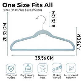 TechZoo 50 Premium Kids Velvet Hangers - 14" Inch Non-Slip Kids Hangers - Ultra Slim Space Saving Children Hangers - 360°Swivel Hook, Strong & Durable Kids & Preteen Hangers - Blue