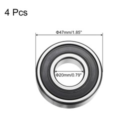 sourcing map 4 x 20 x 47 x 14mm C3 Double Rubberized Chrome Steel Bearings - Black - 6204-2RS
