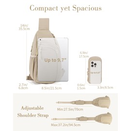 Sling Bag Nylon Crossbody Bags for Women with Anti-theft RFID Blocking Pocket and Water Bottle Holder Cross Body Travel Purse with Adjustable Shoulder Strap, Khaki