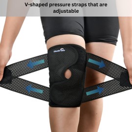 Wonder Care Kompressions-Kniebandage für Knieschmerzen, Sport, Laufen, Meniskusriss und ACL-Linderung. Verstellbare Kniebandage mit seitlichen Stabilisatoren. Kniestütze mit Air-Mesh-Gewebe.