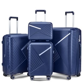 Merax Luggage Set of 4, Expandable Lightweight Suitcase with 4 Double 360 Degrees Mute Spinner Wheels and TSA Lock, PP Materials, 14”20”24”28”, Navy Blue