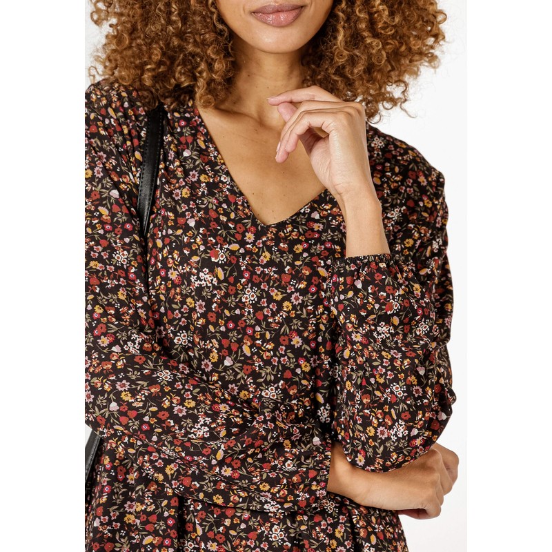 Sublevel Women's Spring and Summer Floral Long Sleeve Floral Dress,